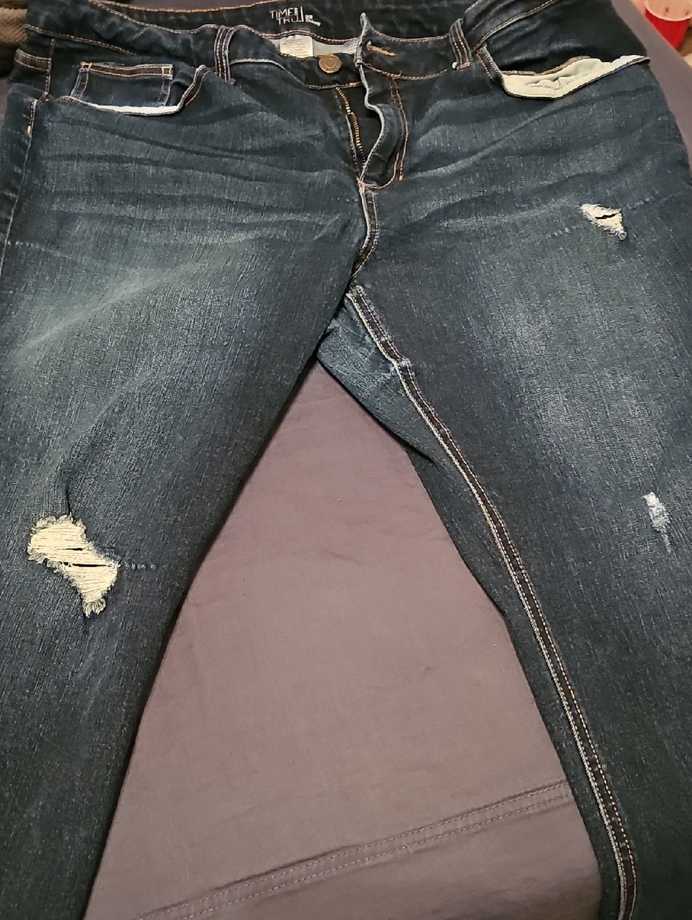 Time and Tru Dark Blue Distressed Skinny Jeans